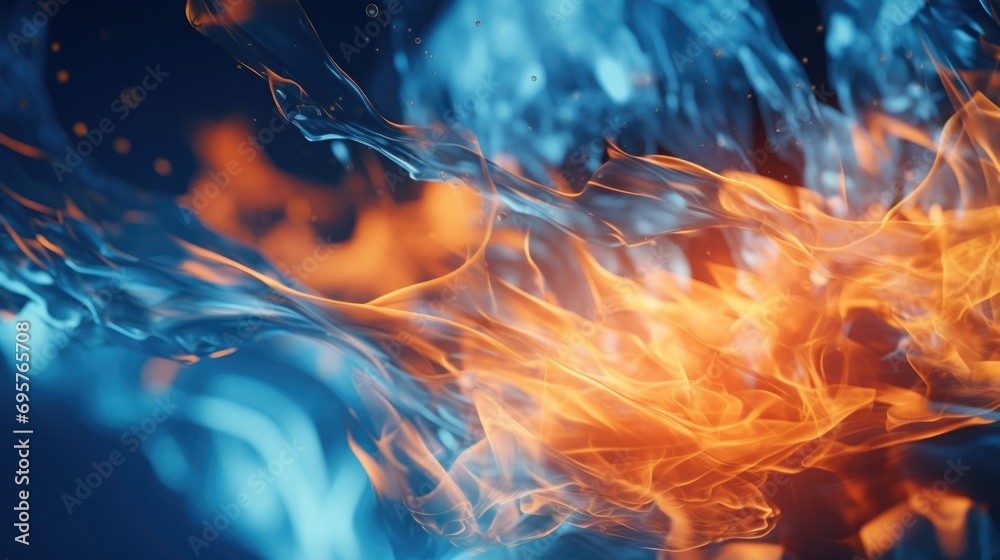 Poster A close-up view of a fire with vibrant blue and orange flames. Perfect for adding warmth and energy to any project
