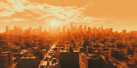 Obraz premium A panoramic view of a city captured from a high-rise building. Perfect for showcasing the urban landscape and skyline.