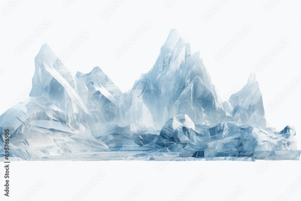 Poster a group of icebergs floating in the water. this image can be used to depict the beauty and serenity 