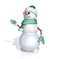 snowman with green christmas hat isolated 3d render illustration