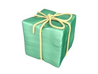 green gift box 3d render isolated illustration. green present box with yellow rope isolated illustration