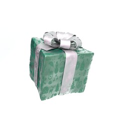 green gift box 3d render isolated illustration. green present box with white ribbon isolated illustration