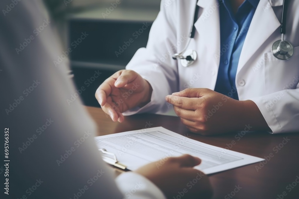 Aufkleber a doctor is having a conversation with a patient at a desk. this image can be used to depict a medic