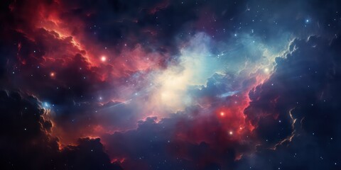 The depths of space with nebulae and galaxies, creating an abstract cosmos background