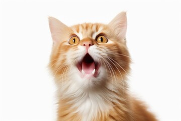 A close-up view of a cat with its mouth open. This image can be used to depict surprise, curiosity, or playfulness in various contexts