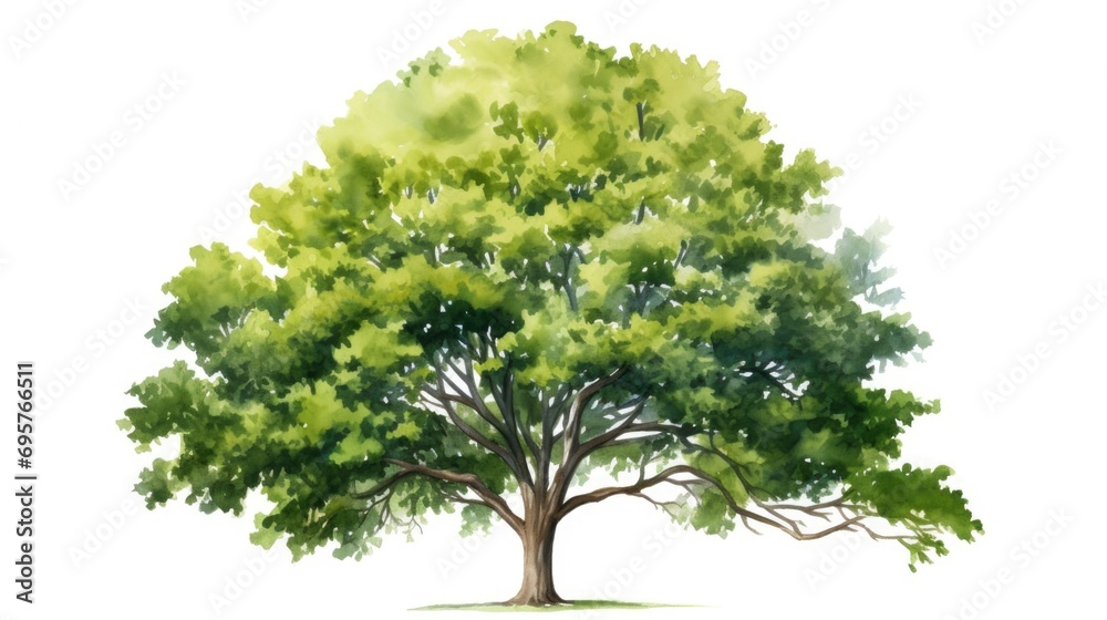 Poster a beautiful watercolor painting of a tree with vibrant green leaves. perfect for adding a touch of n