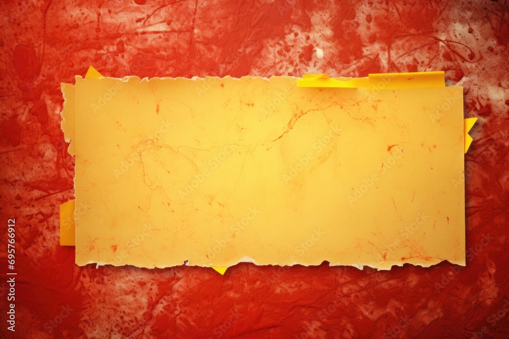 Poster a piece of yellow paper on a vibrant red background. suitable for various creative projects
