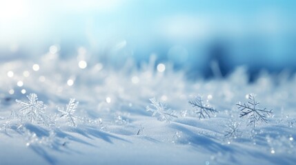 Snow flakes up close on a snowy surface. Perfect for winter-themed designs and holiday projects