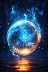 Obraz premium Blue smoke ball floating on top of a body of water. Can be used to represent mystery, tranquility, or abstract concepts.