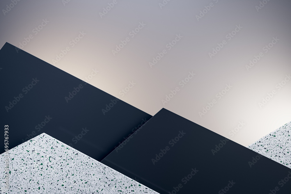 Poster Abstract decorative triangular mountain background with mock up space. Black and marble elements. 3D Rendering.