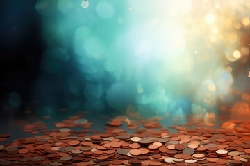Blurred background with bokeh lights and gold coins. Abstract background representing "National Lost Penny Day" on February 12