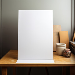 mockup blank white card table easel sign. Ai generated Images