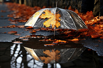 Umbrella on the street in autumn rainy day