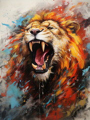 Roaring lion, Performed in an expressive abstract expressionism style. AI generated Images