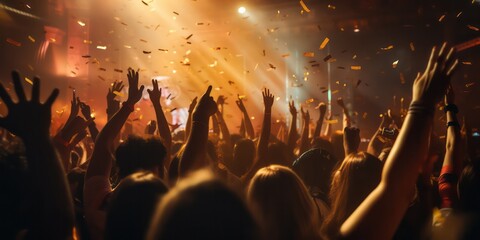 Capture the atmosphere of a festival concert event party with a background of blurred.