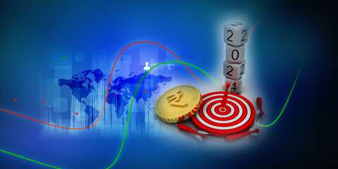 3D illustration Rupee currency on target