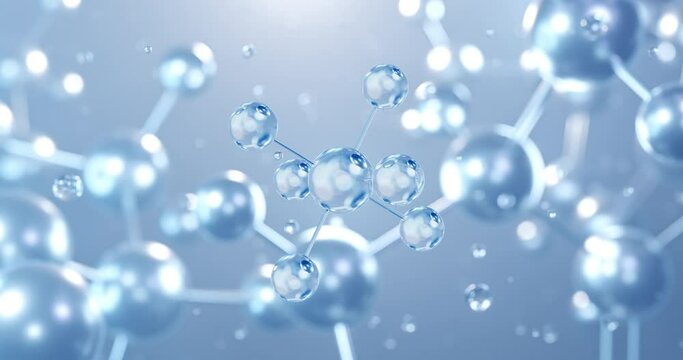 Sulfur hexafluoride, rotating 3D model of sulphur hexafluoride, seamless looped video, molecular structure with selective focus