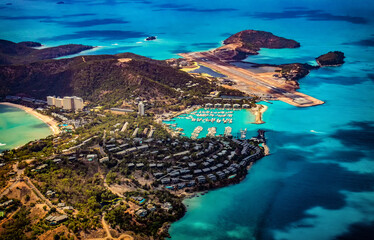 The aerial view of the Hamilton Island from scenic helicopter