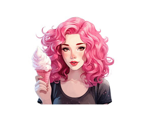 Ice cream. Girl with Strawberry ice cream hair. Vector illustration design.