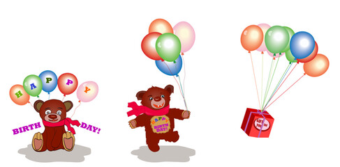 Fototapeta premium Set of images with bunches of balloons. Vector illustration isolated on white background.