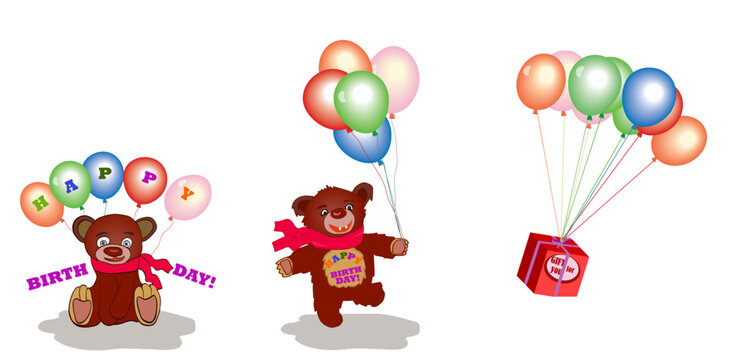Set of images with bunches of balloons. Vector illustration isolated on white background.