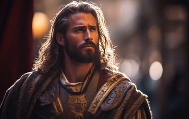 Jesus in Roman warrior clothing. Fighting concept. generative ai - obrazy, fototapety, plakaty