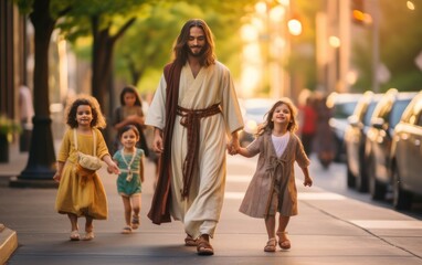 Jesus talking with kids. generative ai