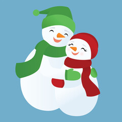 Two snowmen hugging