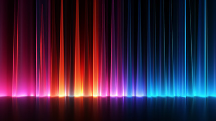 Abstract colorful neon lights on black background. Dynamic glowing straight neon lines over the dark color. Fast moving light effect, data transfer concept light. Generative AI