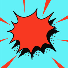 Graphic box dialog comic 80’s red color blast design on blue background.