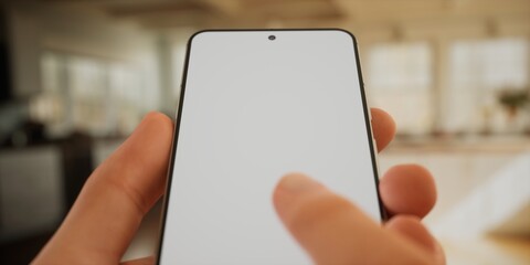 EXTREME CU Unusual angle Caucasian man using his phone at home, daytime shot