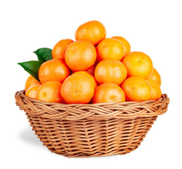 Fresh tangerines in basket isolated on a white background