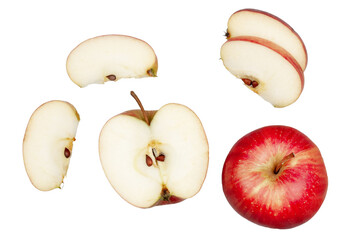 Red apple and slices isolated on a white background