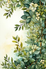 Fototapeta na wymiar Elegant Watercolor Floral Border on Vintage Background