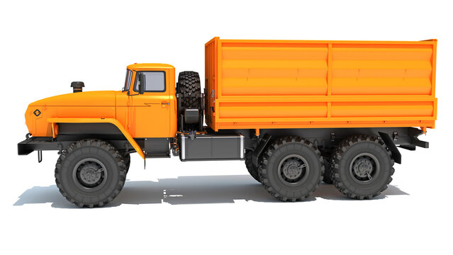 Off Road Truck 6x6 Vehicle 3D Rendering on White Background