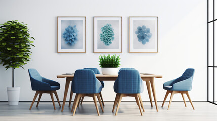 Fototapeta na wymiar Blue dining chairs