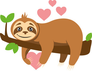 Cute cartoon sloth with pink heart. Valentines day sloth illustration © Yuliya Korniyenko