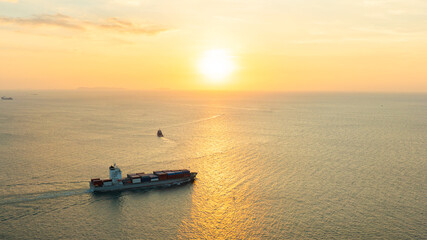 Aerial view of the freight shipping transport system cargo ship container. international transportation Export-import business, logistics, transportation industry concepts	
