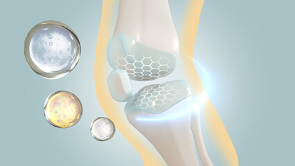 
Orthopedic and bone treatment services Add collagen to knee joints 3d Rendering - obrazy, fototapety, plakaty