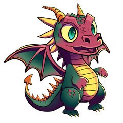 Cute cartoon greenpurple baby dragon character isolated vector illustration symbol year of dragon 2024