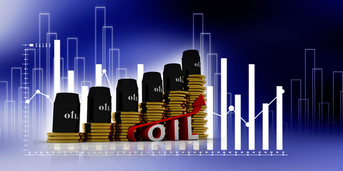 3d illustration oil barrel with graph
