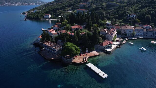 Aerial View of Rose Village, Coastal Homes in Boka Kotorska Bay, Montenegro