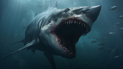 Undersea shark with sharp teeth