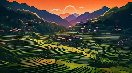 Tuinposter Rice Terraces with houses © Tnh