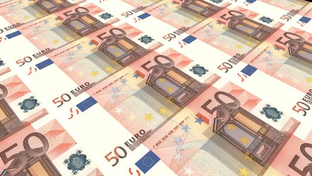 Looped money printing press. Inflation concept. Counting of cash euro. Finance and investment. Rich business economy. Currency exchange