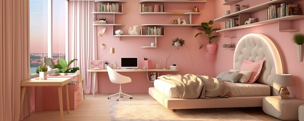 Obraz na płótnie Canvas luxurious living room decoration with work space