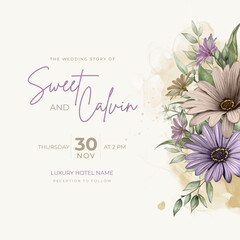 Beautiful floral rustic watercolor wedding invitation card design template