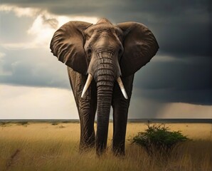 Fototapeta na wymiar Elephant in the savannah of Amboseli National Park, Kenya.