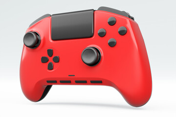 Realistic red video game joystick or gamepad on white background