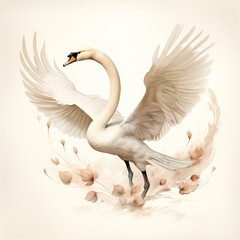 Vintage-Inspired Digital Illustration of a Graceful Swan